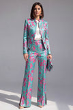 Dusty Blue 2 Piece Open-front Slim Fit Floral Women's Suits