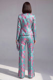 Dusty Blue 2 Piece Open-front Slim Fit Floral Women's Suits