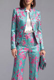 Dusty Blue 2 Piece Open-front Slim Fit Floral Women's Suits