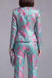 Dusty Blue 2 Piece Open-front Slim Fit Floral Women's Suits