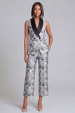Black Floral Shawl Lapel 2 Piece Double Breasted Women's Suits with Pockets