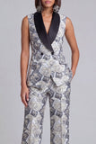 Black Floral Shawl Lapel 2 Piece Double Breasted Women's Suits with Pockets