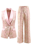 Black Floral Shawl Lapel 2 Piece Double Breasted Women's Suits with Pockets