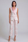 Black Floral Shawl Lapel 2 Piece Double Breasted Women's Suits with Pockets