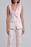 Black Floral Shawl Lapel 2 Piece Double Breasted Women's Suits with Pockets