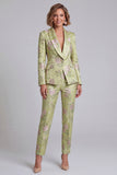 Sage Green Shawl Lapel Floral 2 Piece Women's Suits
