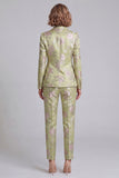 Sage Green Shawl Lapel Floral 2 Piece Women's Suits