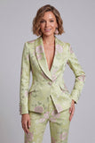 Sage Green Shawl Lapel Floral 2 Piece Women's Suits