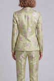 Sage Green Shawl Lapel Floral 2 Piece Women's Suits