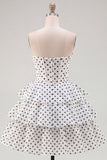 White A-Line Sweetheart Corset Tiered Ruched Homecoming Dress
