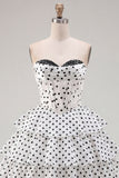 White A-Line Sweetheart Corset Tiered Ruched Homecoming Dress