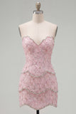 Sweetheart Pink Bodycon Homecoming Dress with Beading