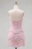 Sweetheart Pink Bodycon Homecoming Dress with Beading