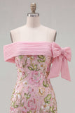 Off the Shoulder Pink Bodycon Floral Homecoming Dress with Sequins