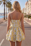 Yellow A-Line Spaghetti Straps Floral Homecoming Dress