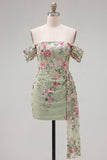 Black Off the Shoulder Bodycon Floral Homecoming Dress with Sash