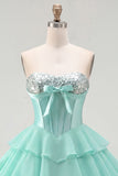Mint A-Line Sweetheart Corset Chiffon Tiered Homecoming Dress