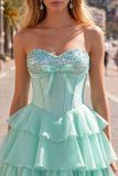Mint A-Line Sweetheart Corset Chiffon Tiered Homecoming Dress