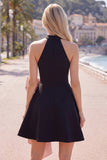 Halter Black A-Line Short Cocktail Dress with Large Bow