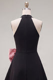 Halter Black A-Line Short Cocktail Dress with Large Bow