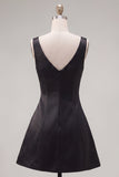 Black Pink A-Line V-Neck Short Party Dress with Rhinestones