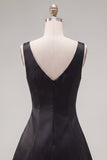 Black Pink A-Line V-Neck Short Party Dress with Rhinestones