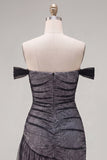Off the Shoulder Black Bodycon Asymmetrical Cocktail Dress with Ruffles