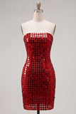 Sparkly Gold Strapless Bodycon Sequin Cocktail Party Dress with Lace Up Back