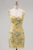 Yellow Bodycon Mini Sequin Party Dress