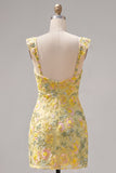 Yellow Bodycon Mini Sequin Party Dress