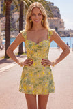 Yellow Bodycon Mini Sequin Party Dress