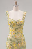 Yellow Bodycon Mini Sequin Party Dress