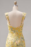 Yellow Bodycon Mini Sequin Party Dress