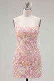 Strapless Yellow Floral Short Bodycon Party Dress