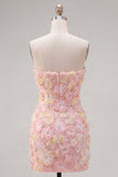 Strapless Yellow Floral Short Bodycon Party Dress