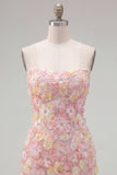 Strapless Yellow Floral Short Bodycon Party Dress