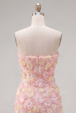 Strapless Yellow Floral Short Bodycon Party Dress