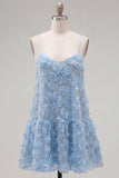 Pink A-Line Spaghetti Straps Party Dress with 3D Flowers