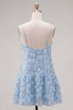 Pink A-Line Spaghetti Straps Party Dress with 3D Flowers