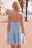 Pink A-Line Spaghetti Straps Party Dress with 3D Flowers