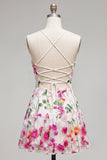 Pink Red Floral A-Line Embroidered Short Cocktail Party Dress
