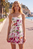 Pink Red Floral A-Line Embroidered Short Cocktail Party Dress