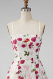 Pink Red Floral A-Line Embroidered Short Cocktail Party Dress