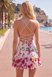 Pink Red Floral A-Line Embroidered Short Cocktail Party Dress