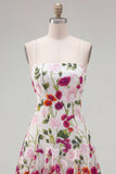 Pink Red Floral A-Line Embroidered Short Cocktail Party Dress