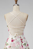 Pink Red Floral A-Line Embroidered Short Cocktail Party Dress