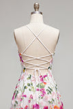 Pink Red Floral A-Line Embroidered Short Cocktail Party Dress
