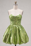 Metallic Green Sweetheart A-Line Ruched Mini Cocktail Dress
