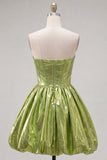 Metallic Green Sweetheart A-Line Ruched Mini Cocktail Dress