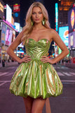 Metallic Green Sweetheart A-Line Ruched Mini Cocktail Dress